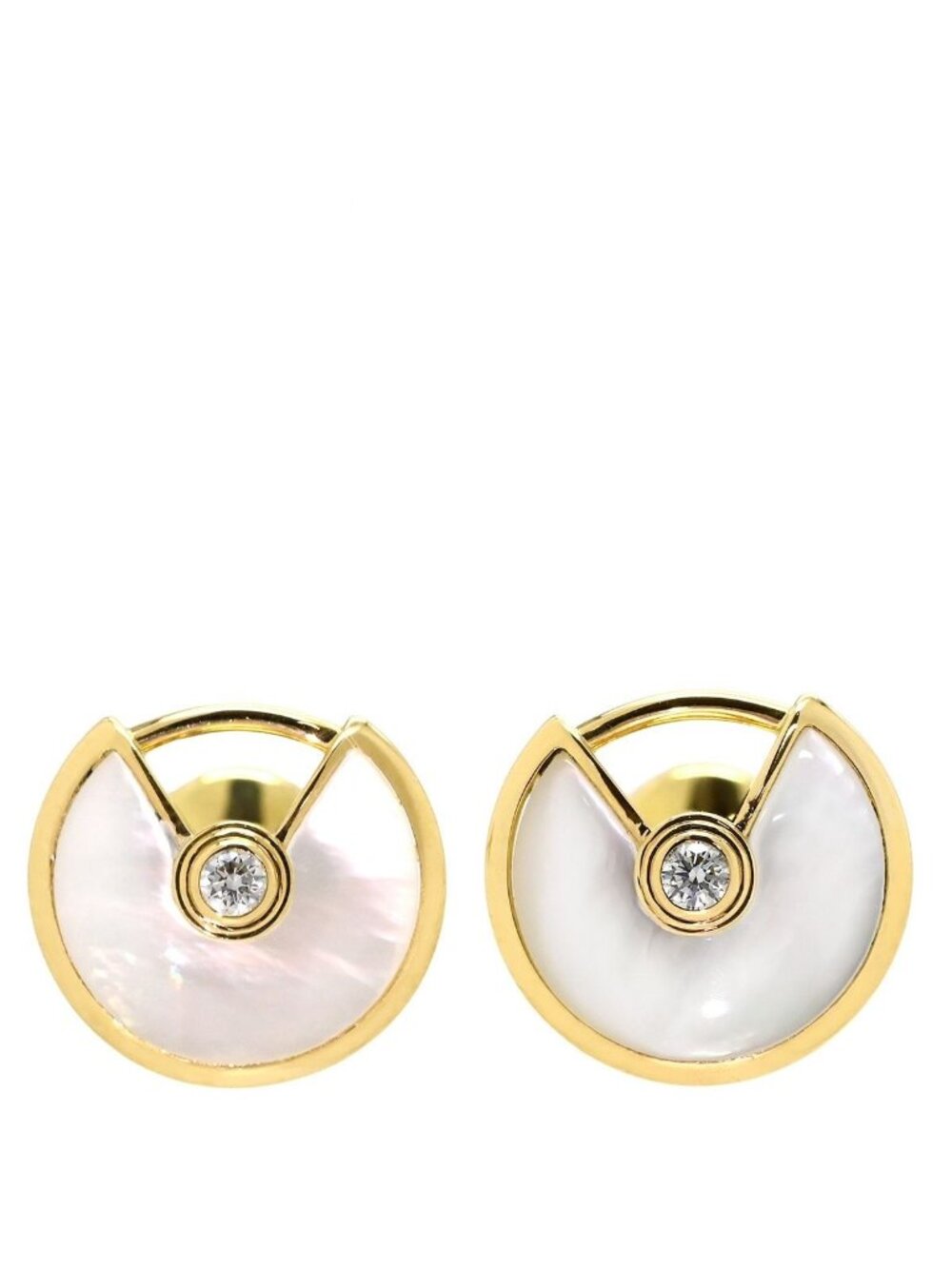 Cartier Earrings Amulette de White Yellow Gold Diamond YG Shell